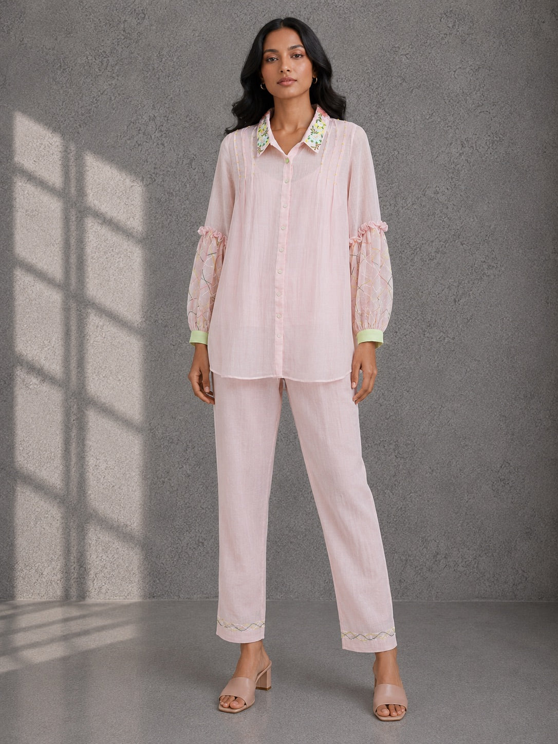 Pink Embroidered Shirt & Pants Set