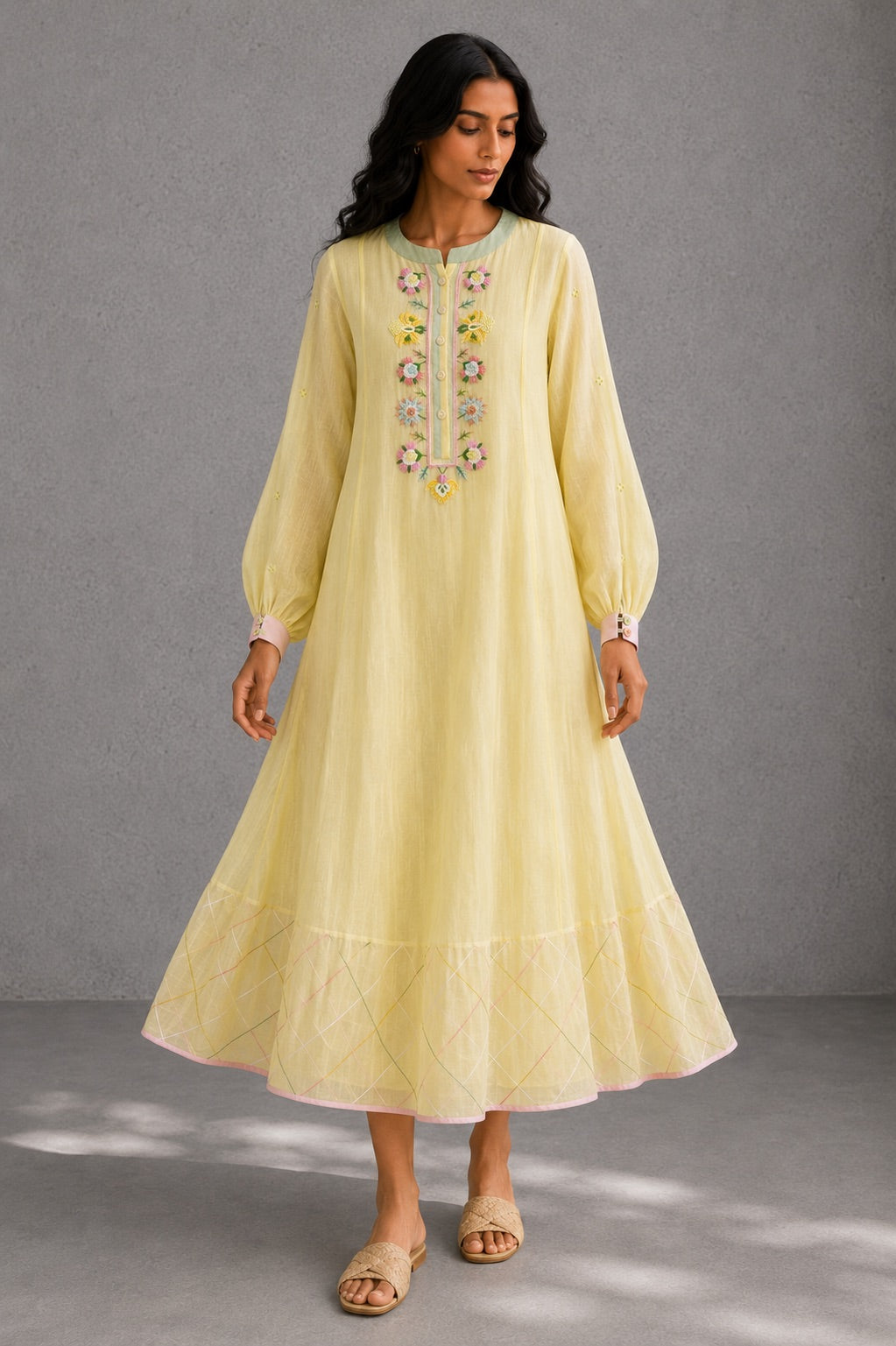 Butter Yellow Panelled Dress