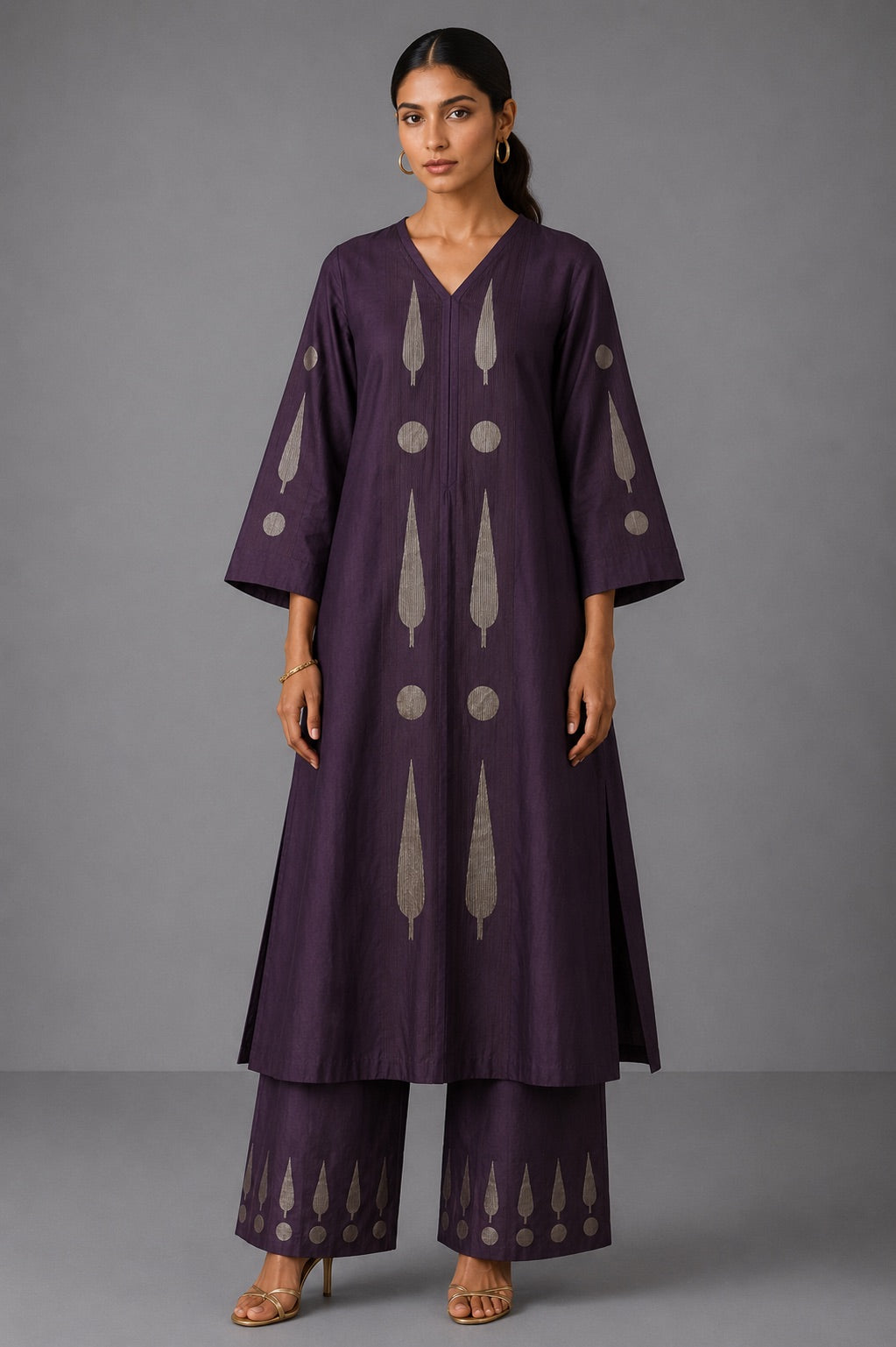 Placketed - Grape Grey Kurta Set
