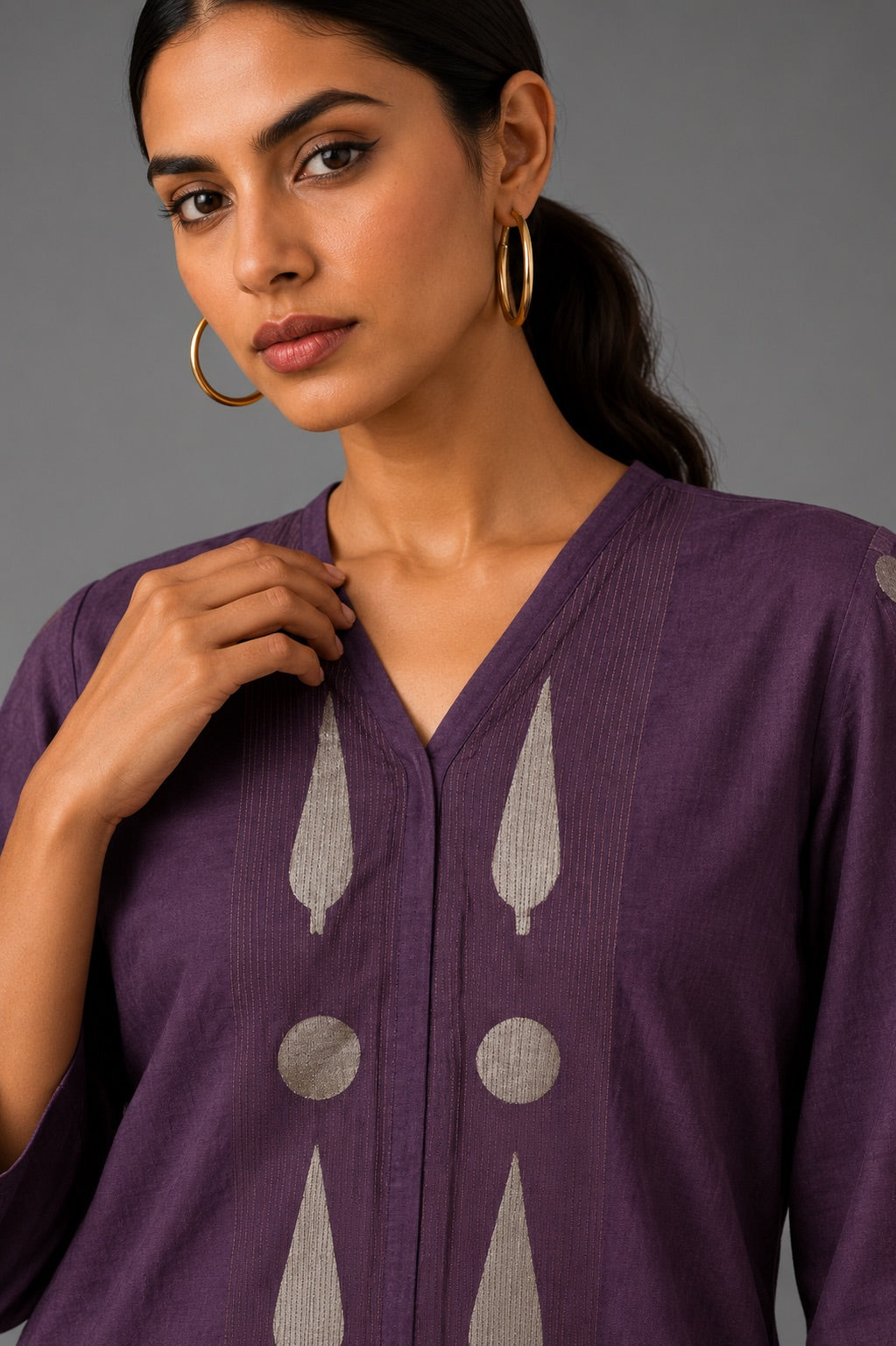 Placketed - Grape Grey Kurta Set