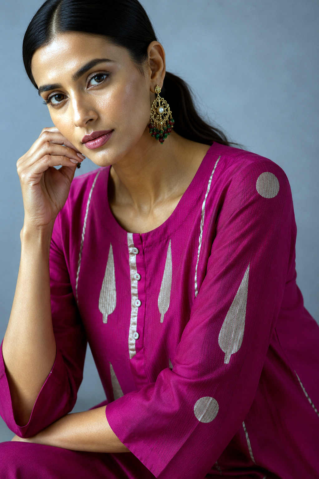 Kalidaar - Fuchsia Pink Kurta Set
