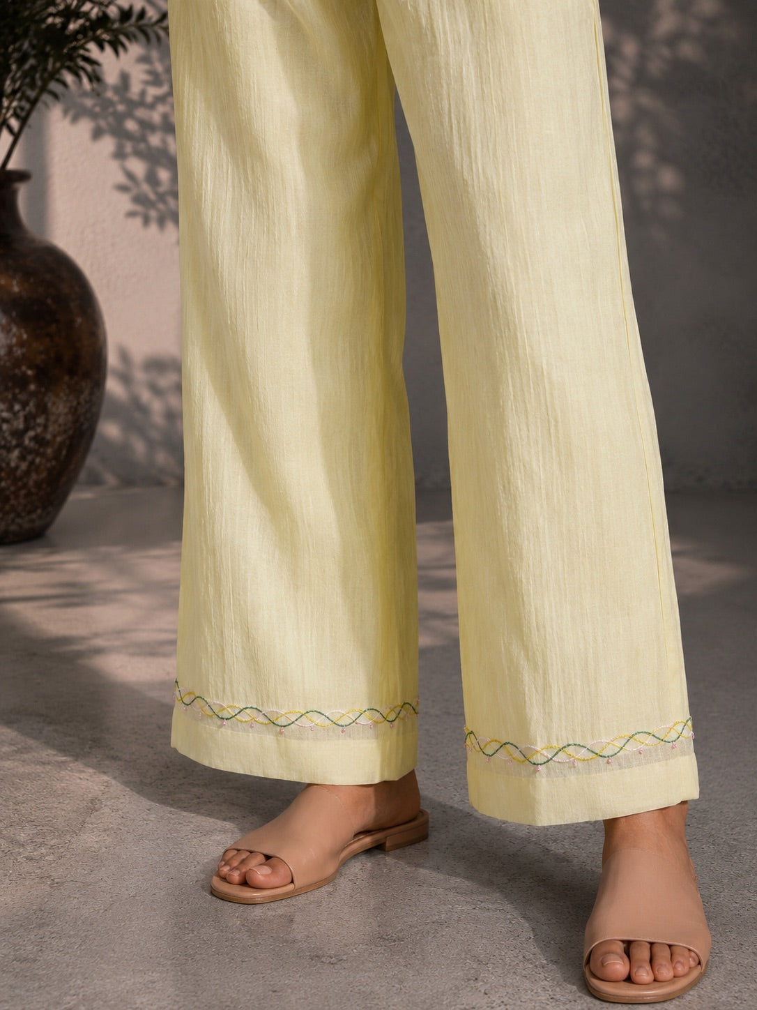 Butter Yellow Embroidered Shirt & Pants Set