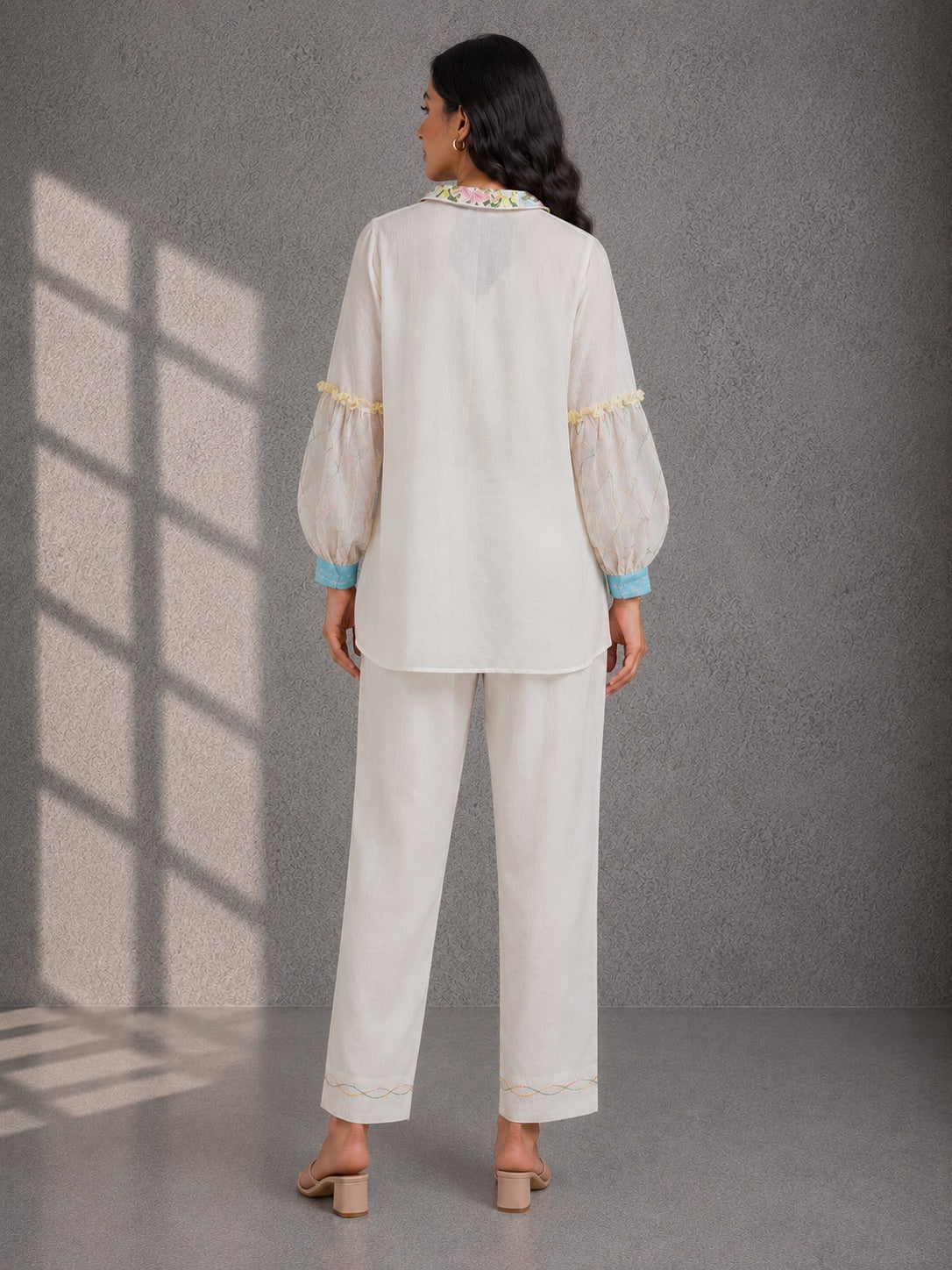 Whisper white Embroidered Shirt & Pants Set