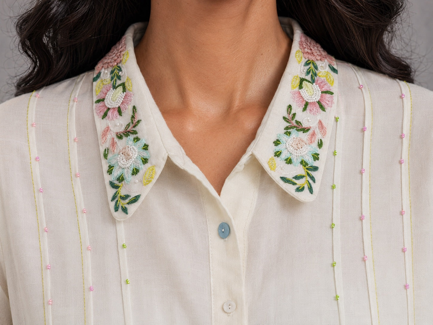 Whisper white Embroidered Shirt & Pants Set