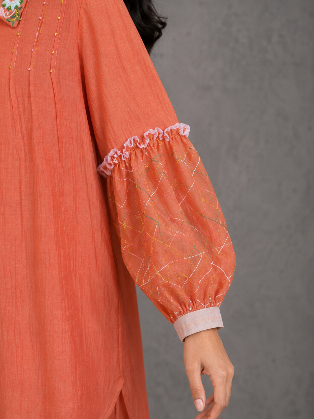 Spanish Orange Embroidered Shirt & Pants Set