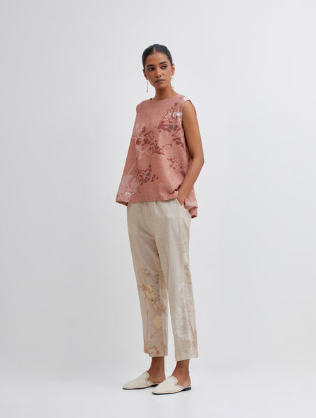 Foliage Terracotta Brown Top and Beige Pant Set