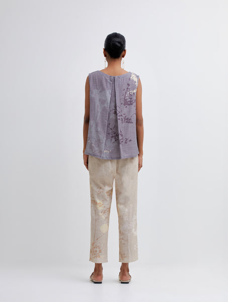 Foliage Purple Top and Beige Pant Set