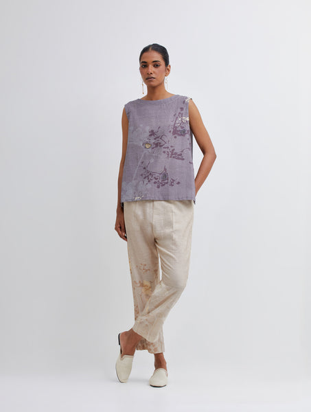 Foliage Purple Top and Beige Pant Set