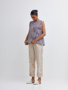 Foliage Purple Top and Beige Pant Set