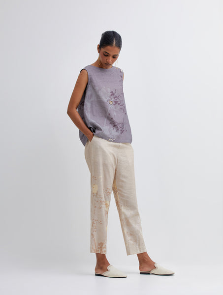 Foliage Purple Top and Beige Pant Set