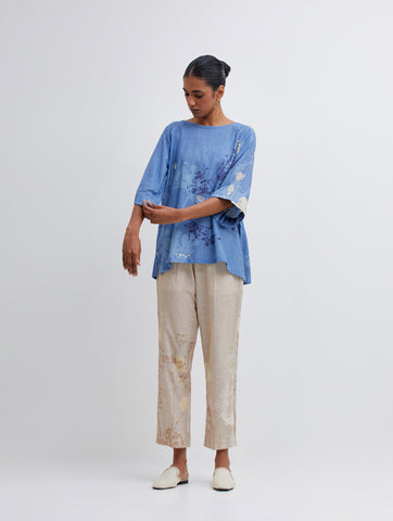 Foliage Blue Raglan Top and Beige Pant Set