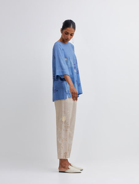 Foliage Blue Raglan Top and Beige Pant Set