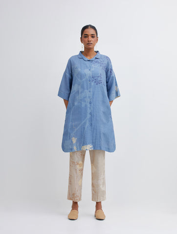 Foliage Blue Shirt & Beige Pants Set