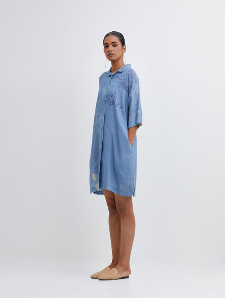 Foliage Blue Shirt Dress