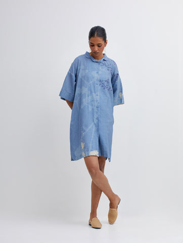 Foliage Blue Shirt Dress