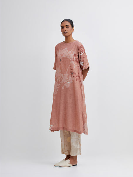 Foliage Terracotta Brown Kurta , Beige Pant and stole set