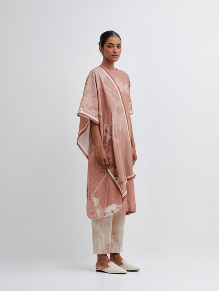 Foliage Terracotta Brown Kurta , Beige Pant and stole set