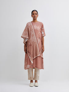 Foliage Terracotta Brown Kurta , Beige Pant and stole set