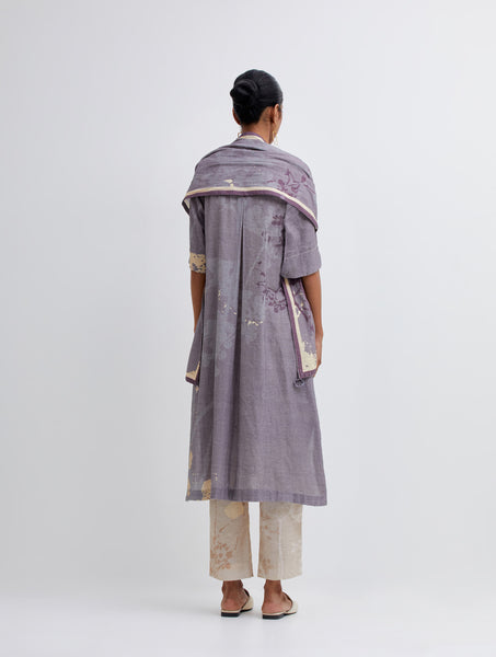 Foliage Purple Kurta , Beige Pant and stole set