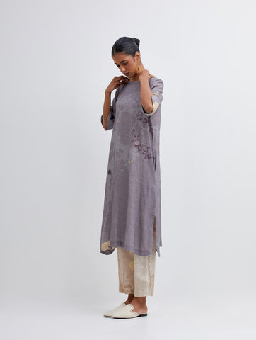 Foliage Purple Kurta , Beige Pant and stole set