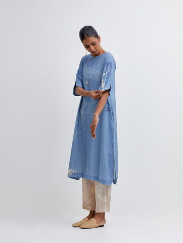 Foliage Blue Kurta , Beige Pant and stole set