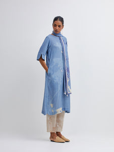 Foliage Blue Kurta , Beige Pant and stole set