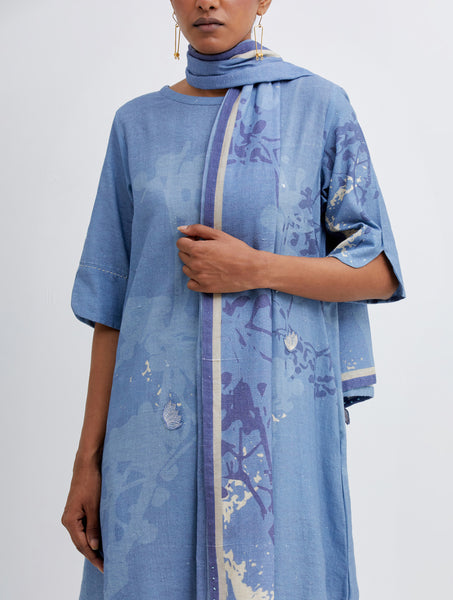 Foliage Blue Kurta , Beige Pant and stole set