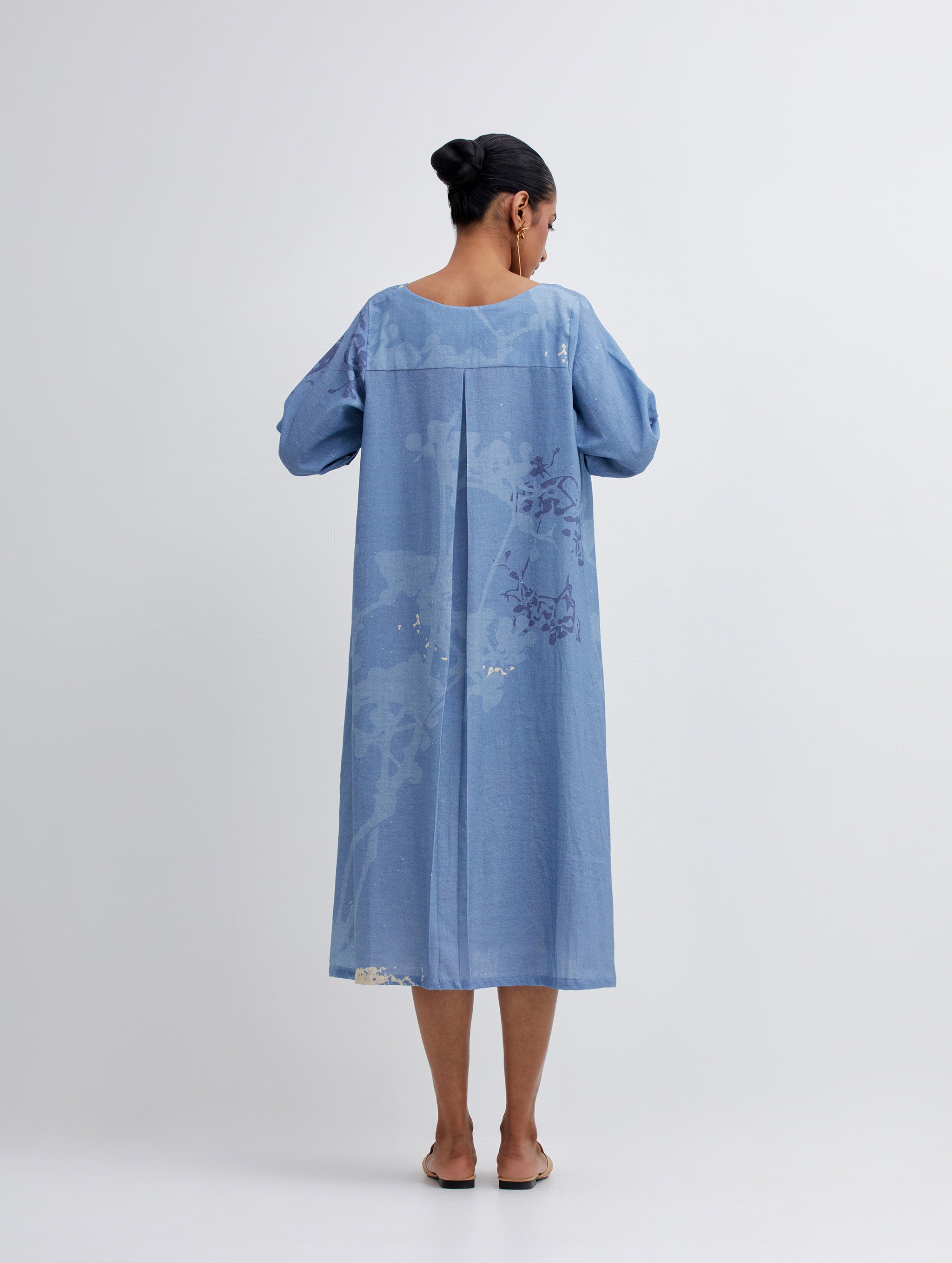 Foliage Blue Jacket with Beige Camisole Dress