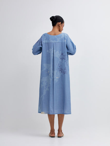 Foliage Blue Jacket with Beige Camisole Dress