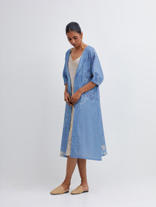 Foliage Blue Jacket with Beige Camisole Dress