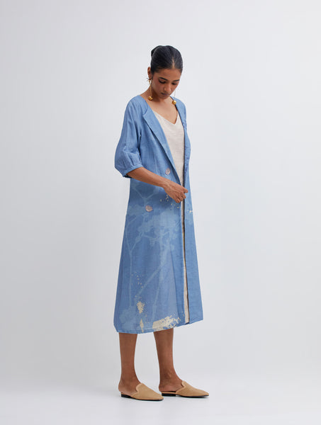 Foliage Blue Jacket with Beige Camisole Dress