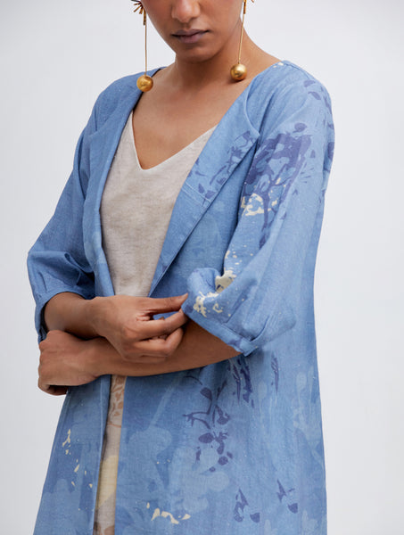 Foliage Blue Jacket with Beige Camisole Dress