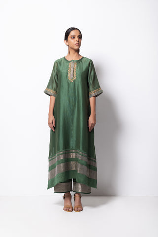 Beryl Green Chanderi Silk - A-line Kurta Set