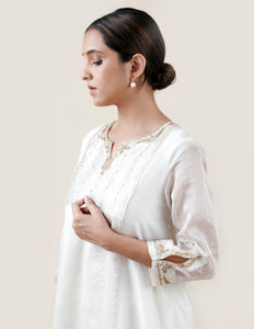 Off White Tissue Stripes/Chanderi Silk - A-line Kurta Set