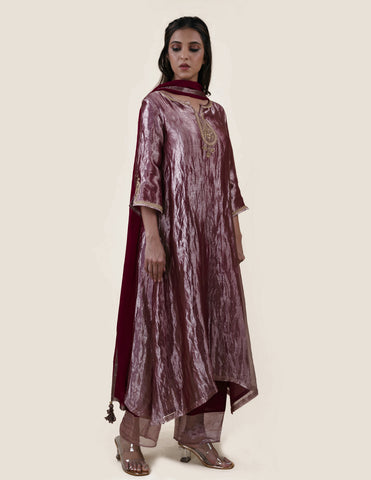 Mauve Tissue  - A-line Kurta Set