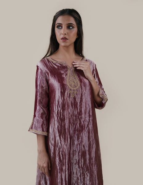 Mauve Tissue  - A-line Kurta Set