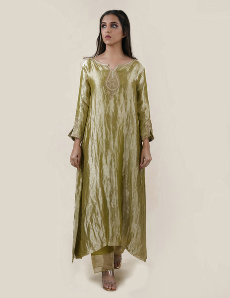 Green Tissue  - A-line Kurta Set