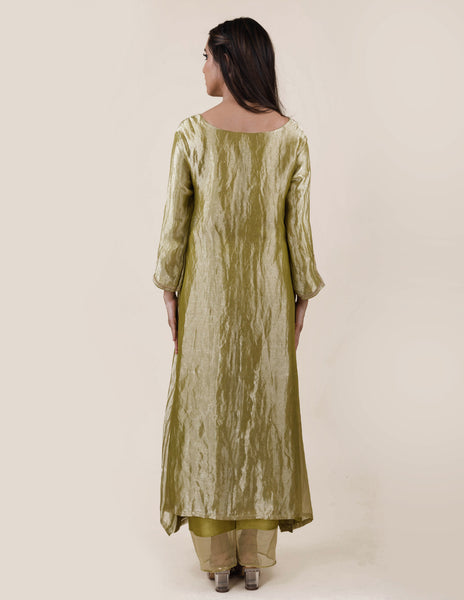 Green Tissue  - A-line Kurta Set