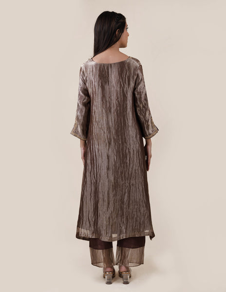 Chocolate Brown Tissue  - A-line Kurta Set