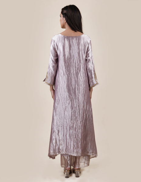 Grey Tissue  - A-line Kurta Set