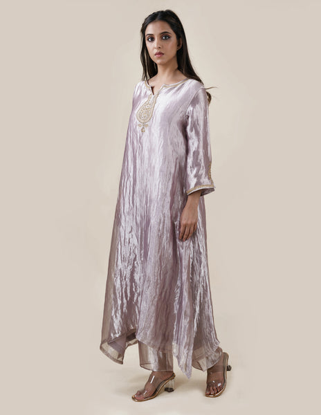 Grey Tissue  - A-line Kurta Set