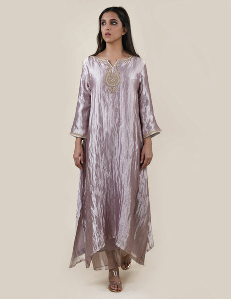 Grey Tissue  - A-line Kurta Set