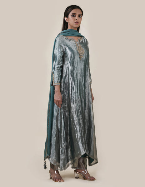 Blue Tissue  - A-line Kurta Set