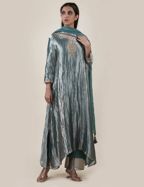 Blue Tissue  - A-line Kurta Set