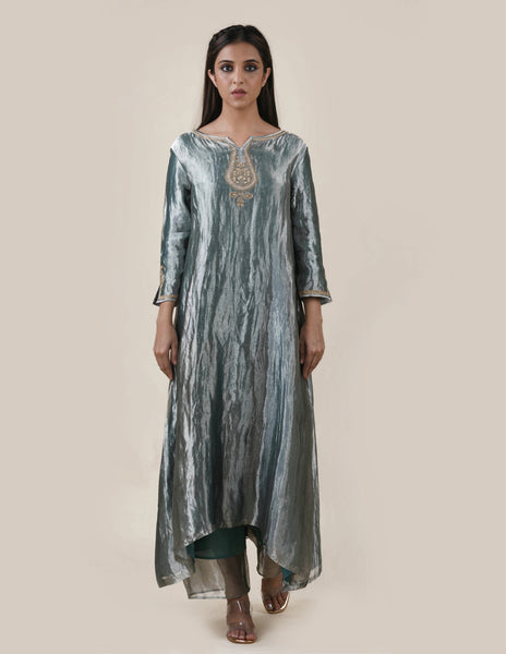 Blue Tissue  - A-line Kurta Set