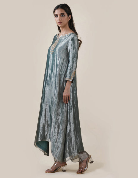 Blue Tissue  - A-line Kurta Set