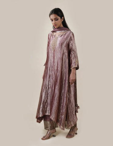 Light Brown Tissue  - A-line Kurta Set