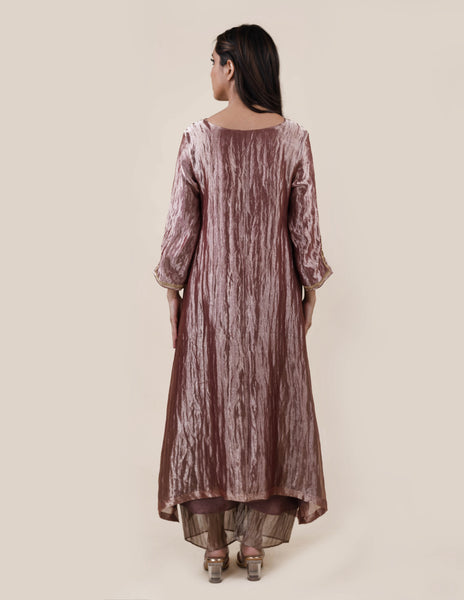 Light Brown Tissue  - A-line Kurta Set