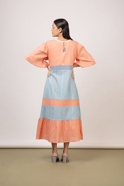 Peach/Aquatic Blue Long Tier Midi Dress - Mélange