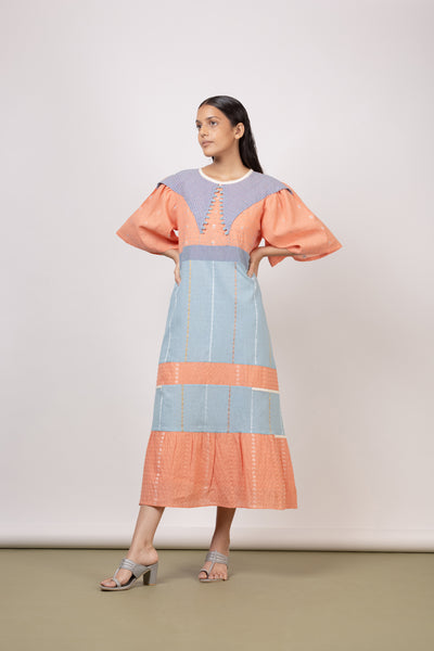 Peach/Aquatic Blue Long Tier Midi Dress - Mélange